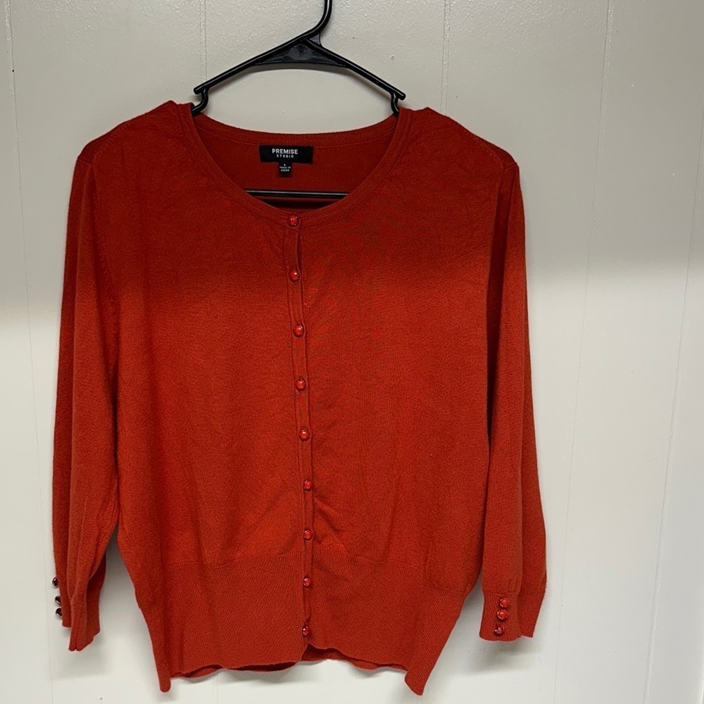 Premise Bold Rust color Women's Cardigan with decorative buttons